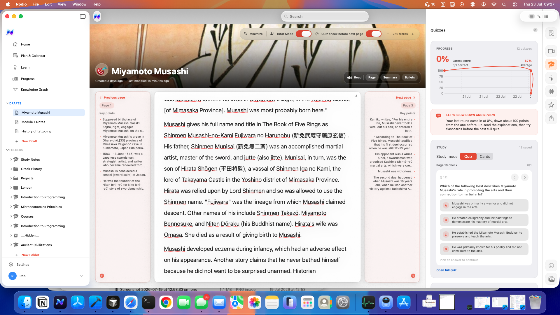 Nodio on Mac with quizzes panel